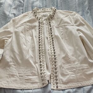 INC International Concepts White Blazer with Ruffle Trim